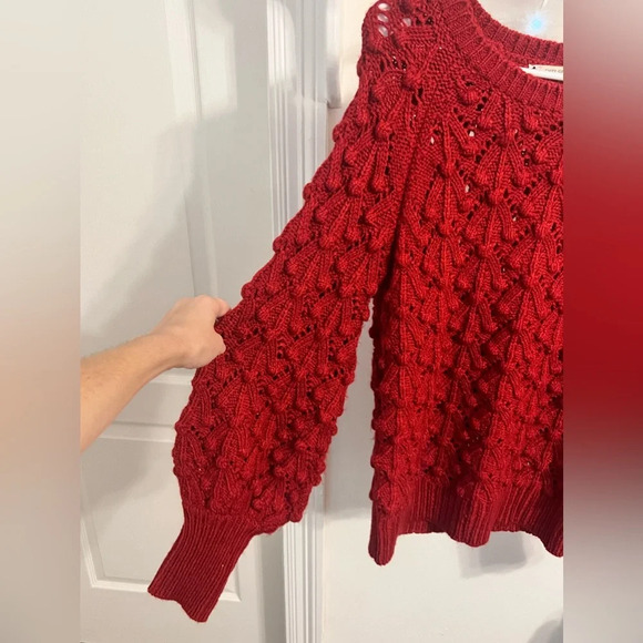 FINAL PRICE DROP Chelsea & Violet  Burgundy Cable Knit Bishop Sleeve Sweater - Picture 7 of 7